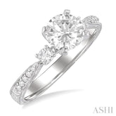 5/8 Ctw Diamond Engagement Ring with 3/8 Ct Round Cut Center Stone in 14K White Gold